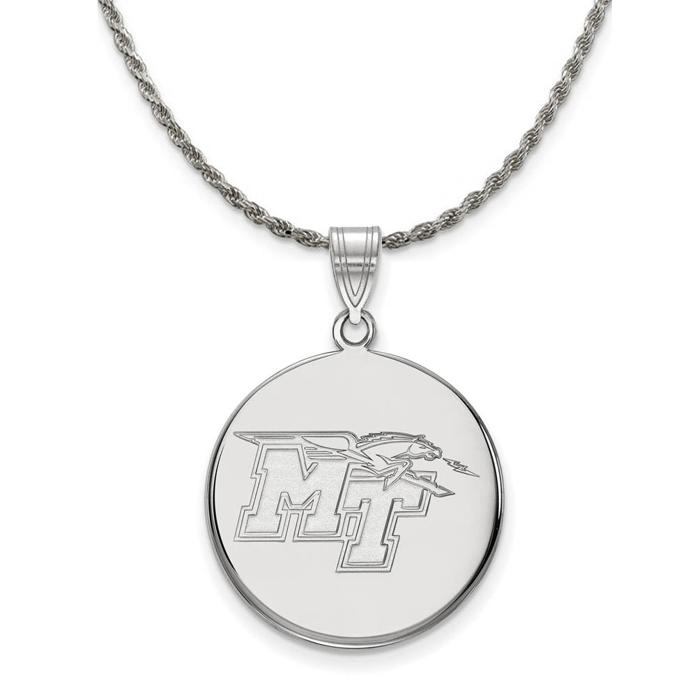 Sterling Silver Middle Tennessee State Large Disc Necklace, Item N18389 by The Black Bow Jewelry Co.