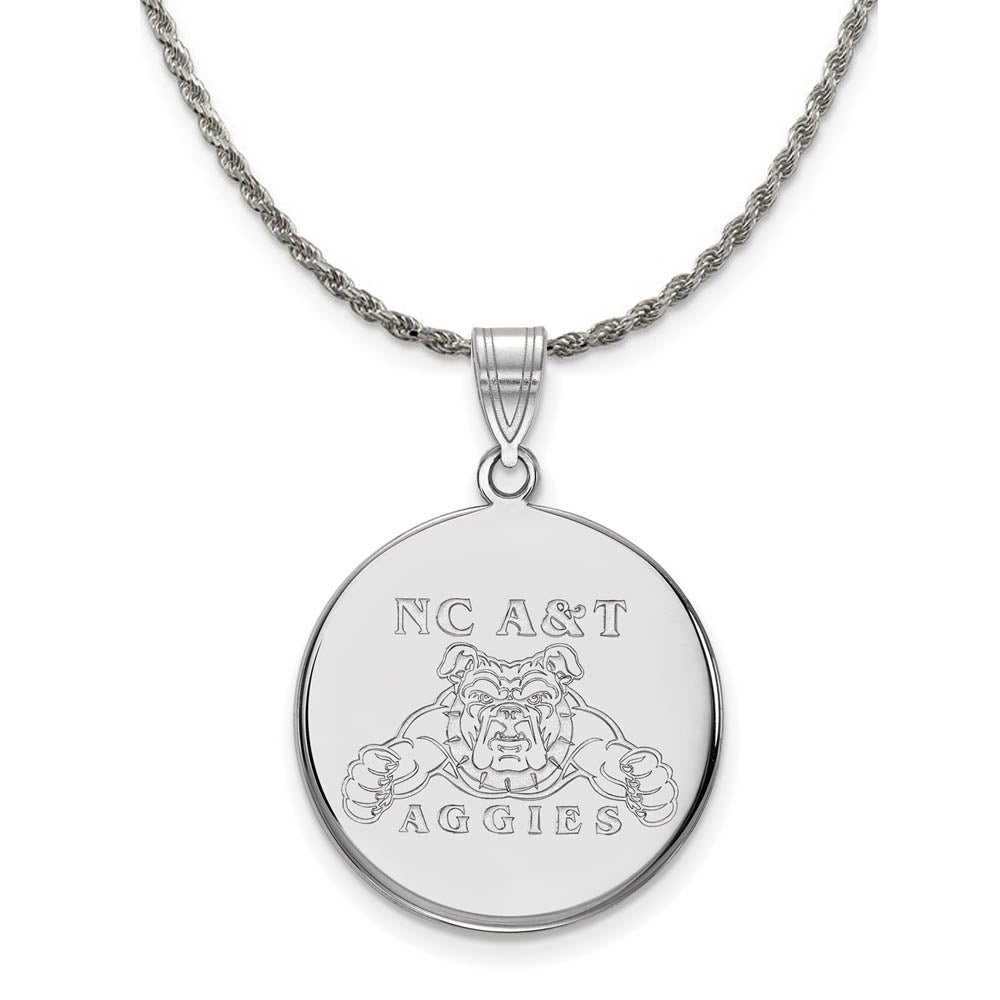 Sterling Silver North Carolina A&T Large Disc Pendant Necklace, Item N18392 by The Black Bow Jewelry Co.