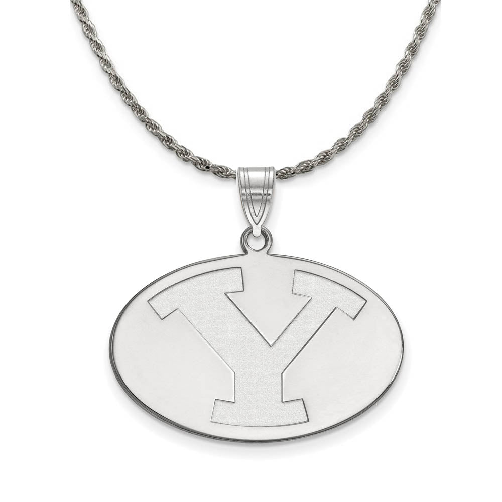 Sterling Silver Brigham Young U Lg Pendant Necklace, Item N18427 by The Black Bow Jewelry Co.