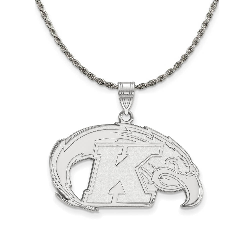 Sterling Silver Kent State Large Logo Pendant Necklace, Item N18437 by The Black Bow Jewelry Co.