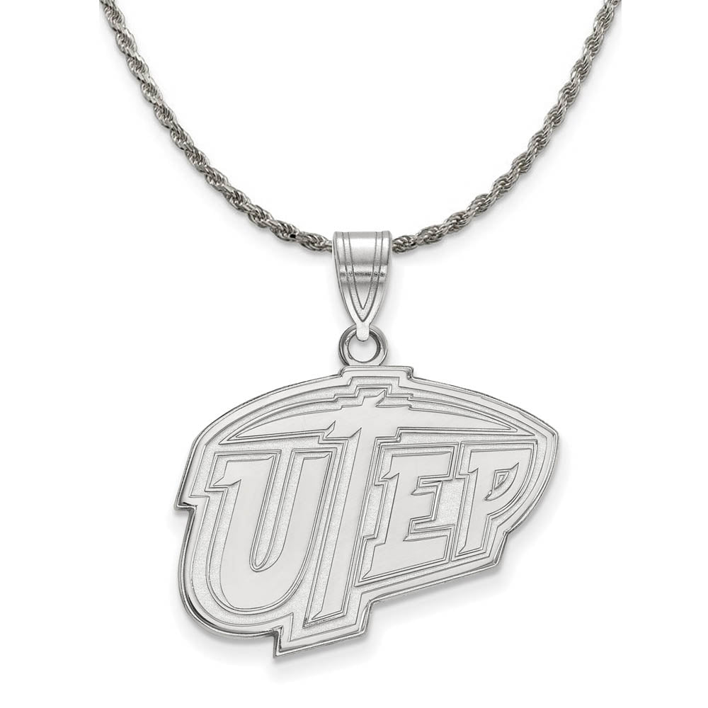 Sterling Silver U. of Texas at El Paso Large Necklace, Item N18471 by The Black Bow Jewelry Co.
