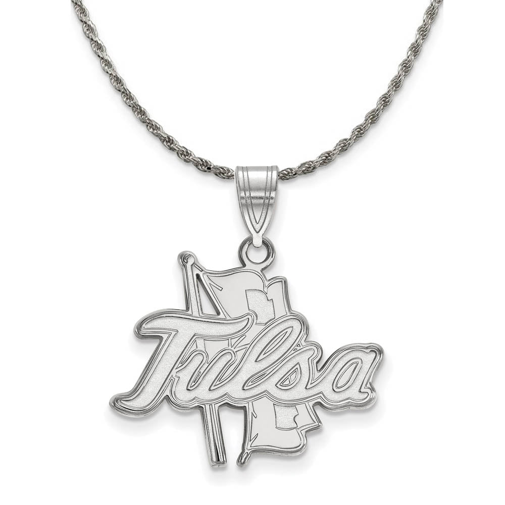 Sterling Silver The U. of Tulsa Large Script Logo Necklace, Item N18472 by The Black Bow Jewelry Co.