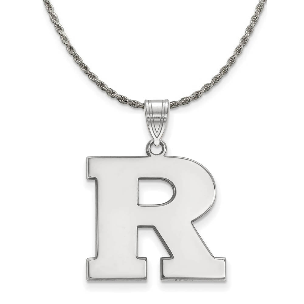 Sterling Silver Rutgers Large Initial R Necklace, Item N18487 by The Black Bow Jewelry Co.