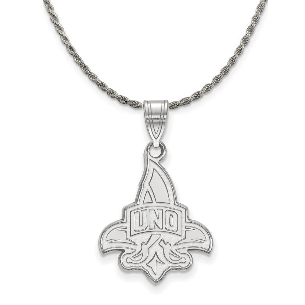 Sterling Silver U. of New Orleans Large Pendant Necklace, Item N18488 by The Black Bow Jewelry Co.