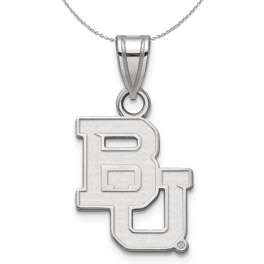 Sterling Silver Baylor U Large Logo Pendant Necklace, Item N18499 by The Black Bow Jewelry Co.