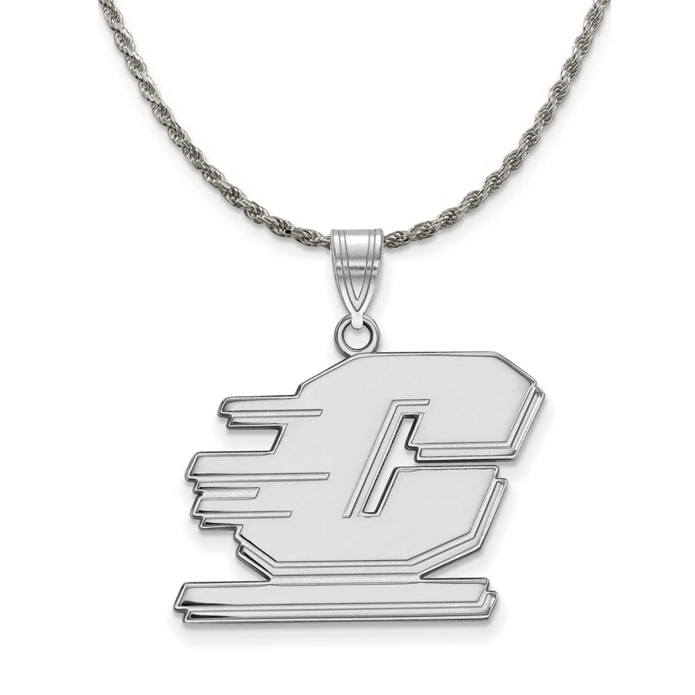 Sterling Silver Central Michigan U Large Pendant Necklace, Item N18502 by The Black Bow Jewelry Co.