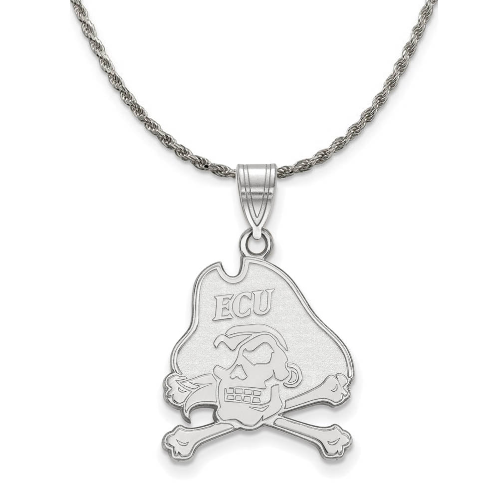 Sterling Silver East Carolina U Large Logo Necklace, Item N18505 by The Black Bow Jewelry Co.
