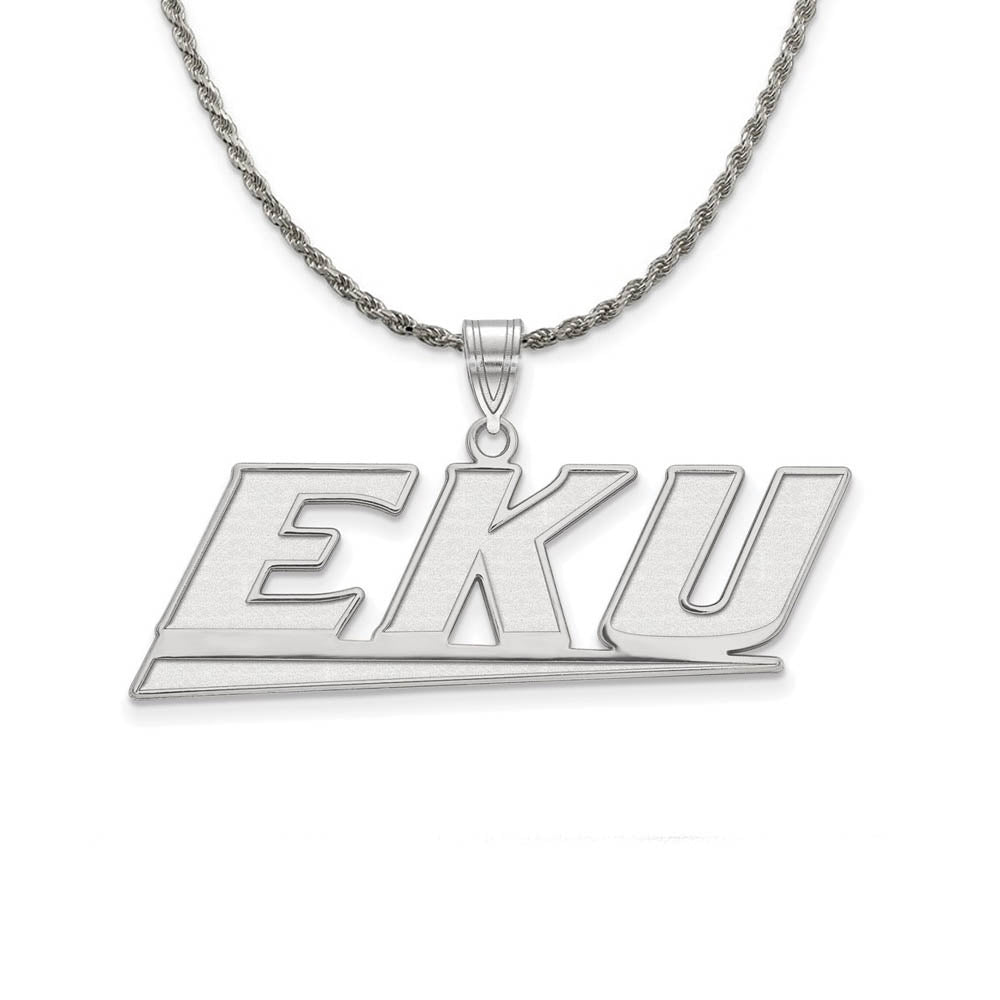 Sterling Silver Eastern Kentucky U Lg Logo Necklace, Item N18506 by The Black Bow Jewelry Co.
