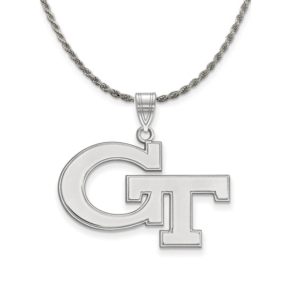 Sterling Silver Georgia Technology Large 'GT' Necklace, Item N18512 by The Black Bow Jewelry Co.