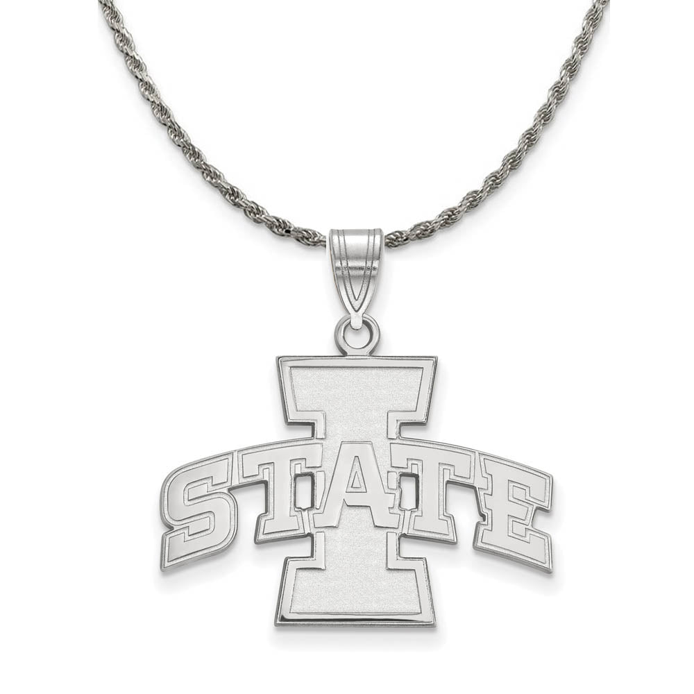 Sterling Silver Iowa State Large 'I State' Necklace, Item N18513 by The Black Bow Jewelry Co.