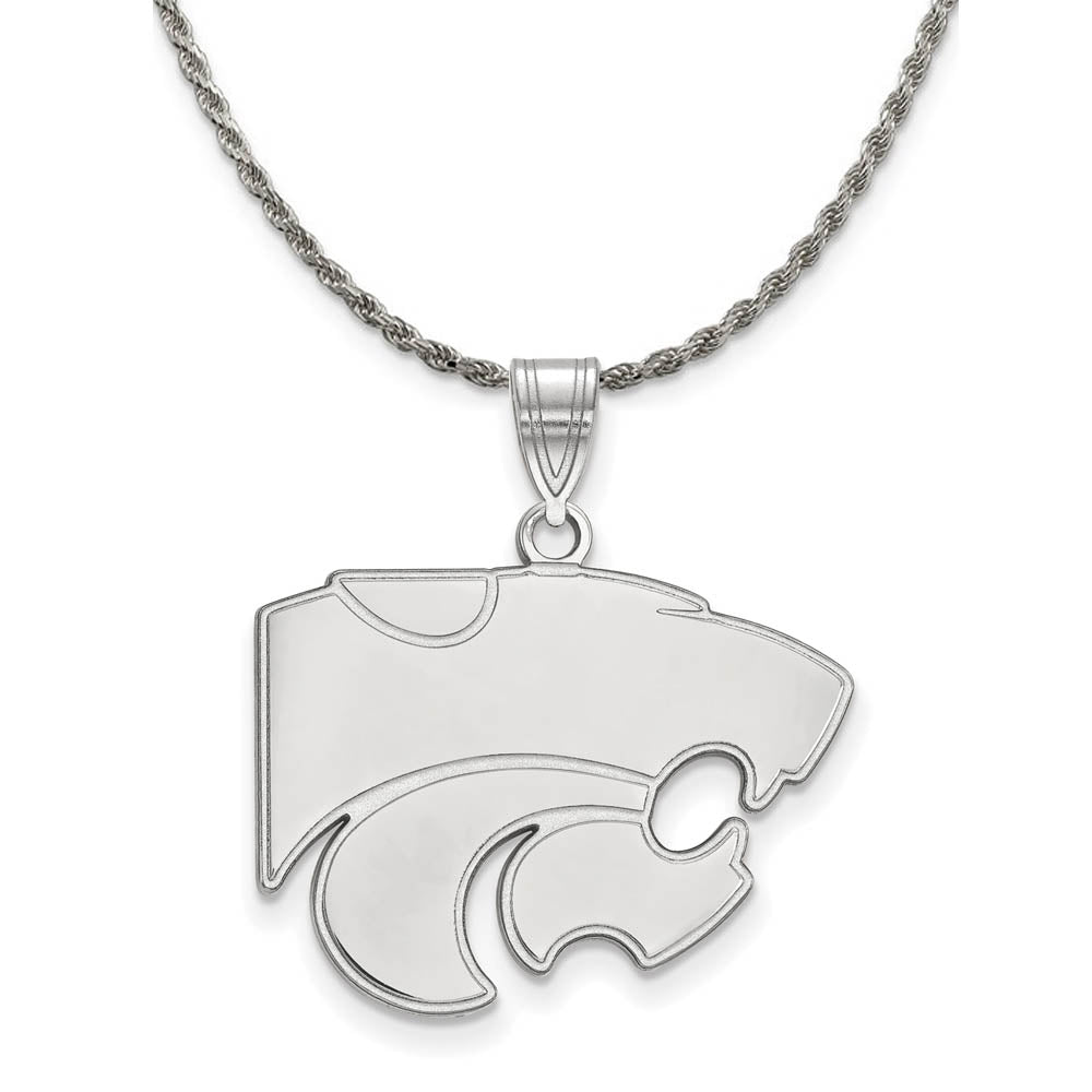 Sterling Silver Kansas State Large Logo Pendant Necklace, Item N18517 by The Black Bow Jewelry Co.