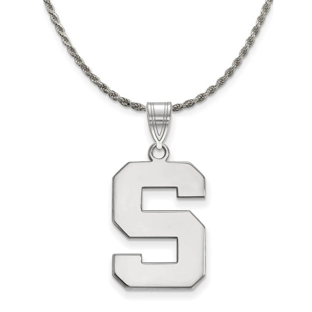 Sterling Silver Michigan State Large Initial S Necklace, Item N18521 by The Black Bow Jewelry Co.