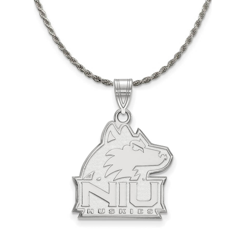 Sterling Silver Northern Illinois U Large Logo Pendant Necklace, Item N18526 by The Black Bow Jewelry Co.
