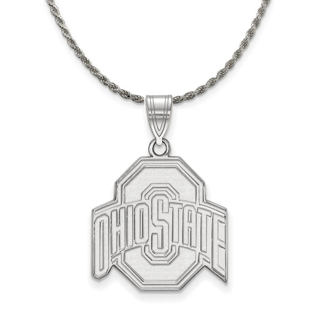 Sterling Silver Ohio State Lg Logo Pendant Necklace, Item N18530 by The Black Bow Jewelry Co.