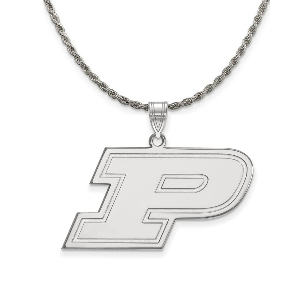 Sterling Silver Purdue Large Initial P Necklace, Item N18533 by The Black Bow Jewelry Co.
