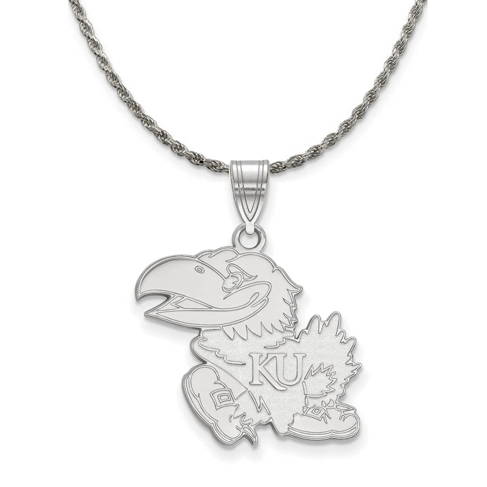 Sterling Silver U. of Kansas Jayhawks Large Pendant Necklace, Item N18557 by The Black Bow Jewelry Co.
