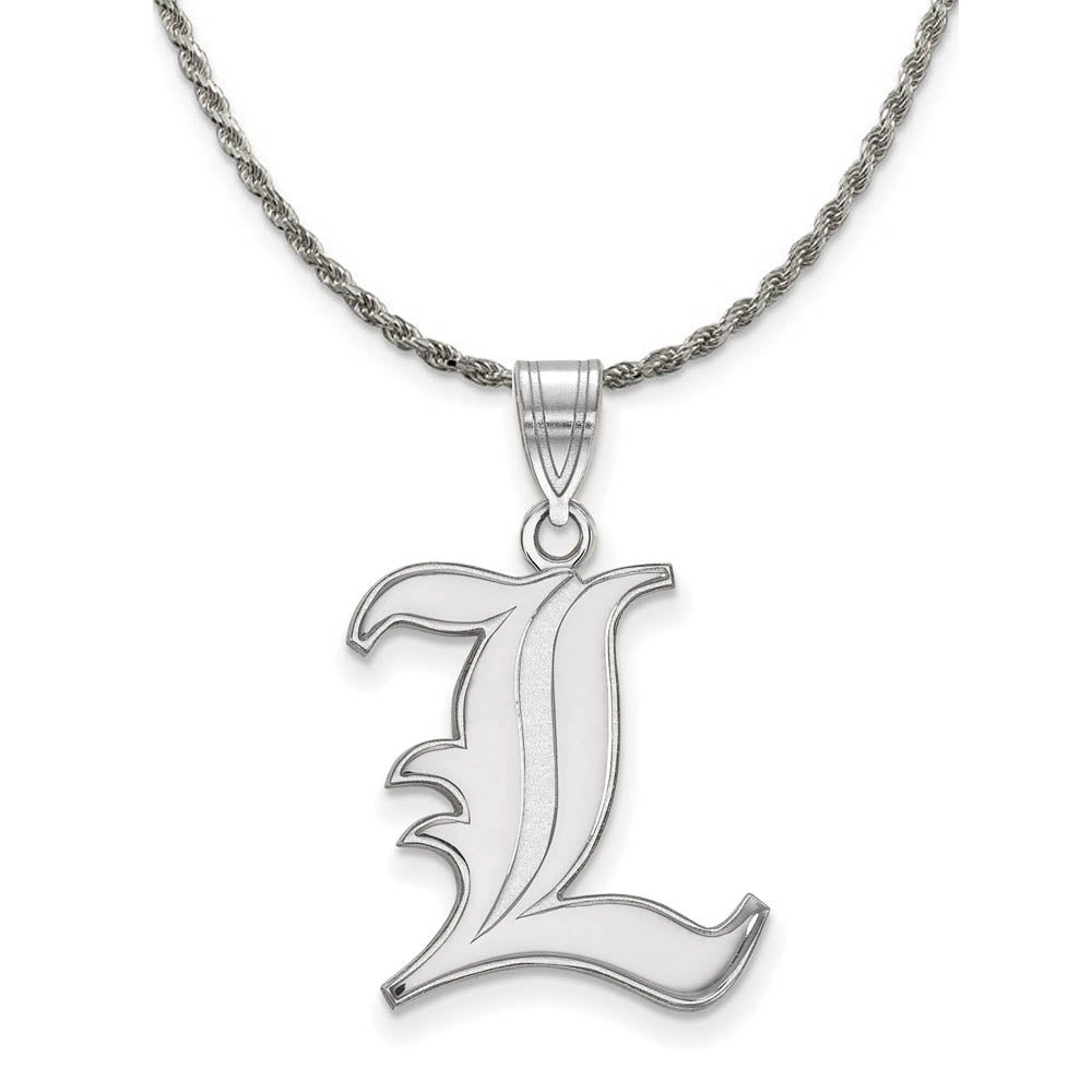 Sterling Silver U. of Louisville Large 'L' Pendant Necklace, Item N18558 by The Black Bow Jewelry Co.