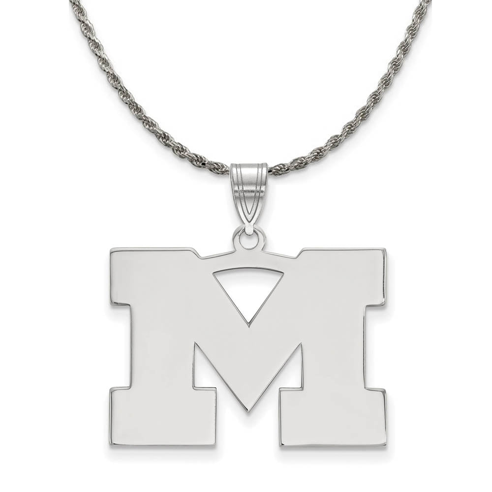 Sterling Silver U. of Michigan Large Initial M Necklace, Item N18559 by The Black Bow Jewelry Co.
