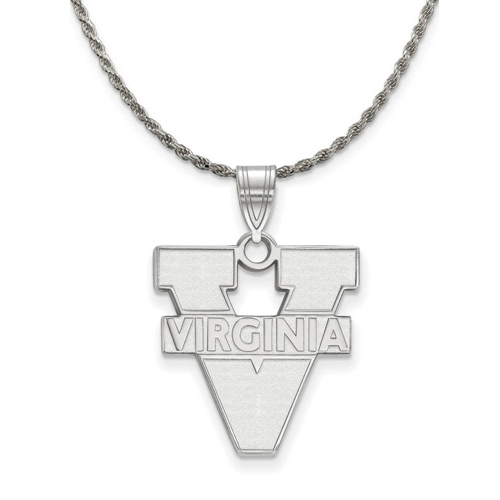 Sterling Silver U. of Virginia Large 'V' Logo Pendant Necklace, Item N18576 by The Black Bow Jewelry Co.