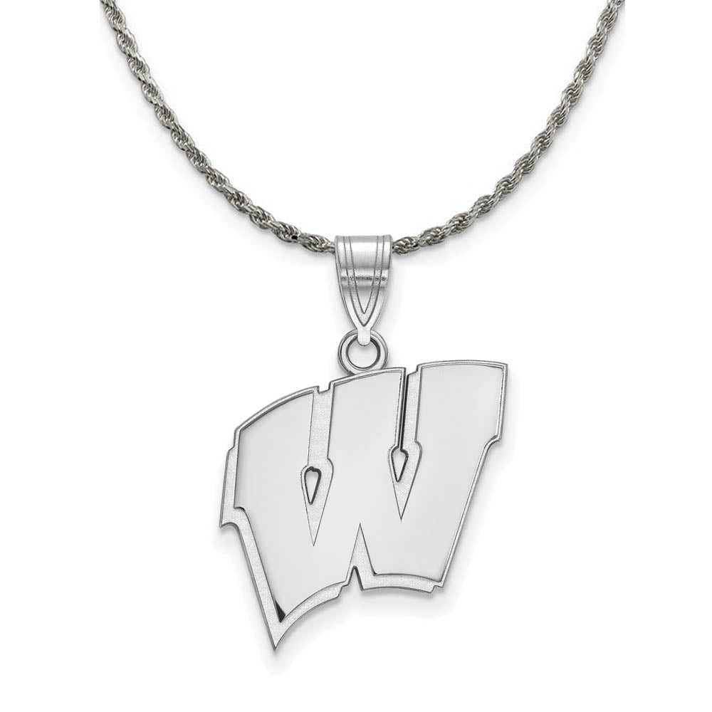 Sterling Silver U. of Wisconsin Large Initial W Necklace, Item N18578 by The Black Bow Jewelry Co.