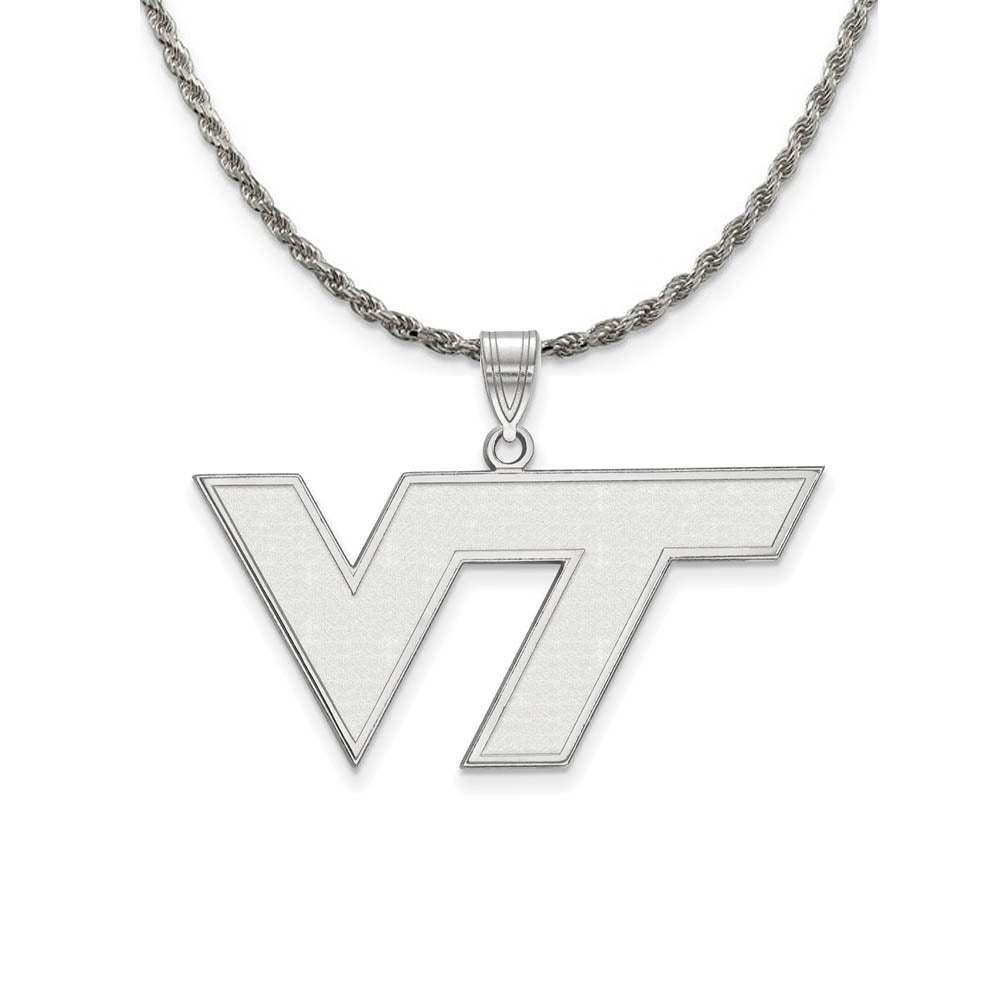 Sterling Silver Virginia Tech Large 'VT' Necklace, Item N18580 by The Black Bow Jewelry Co.
