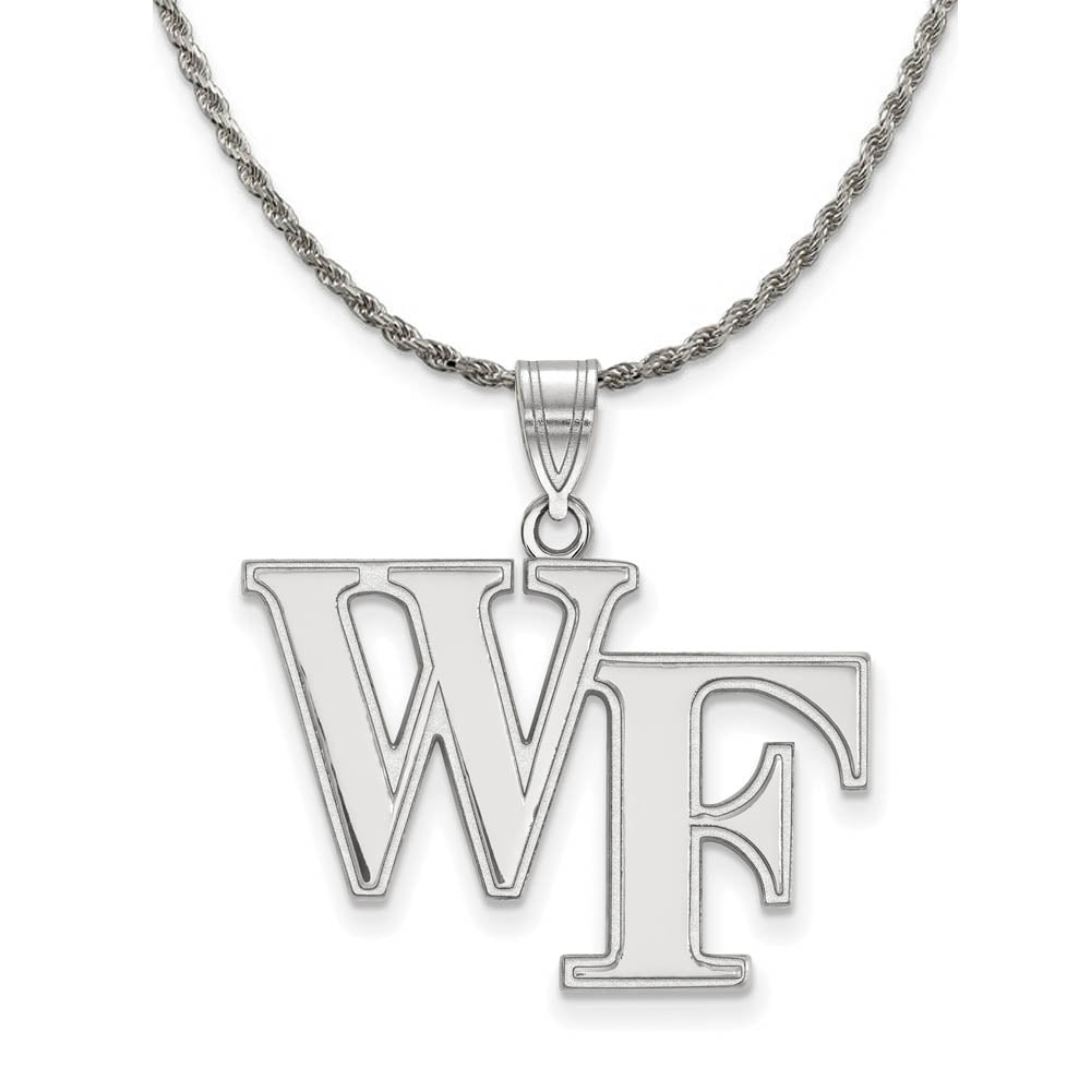Sterling Silver Wake Forest U. Lg 'WF' Pendant Necklace, Item N18581 by The Black Bow Jewelry Co.