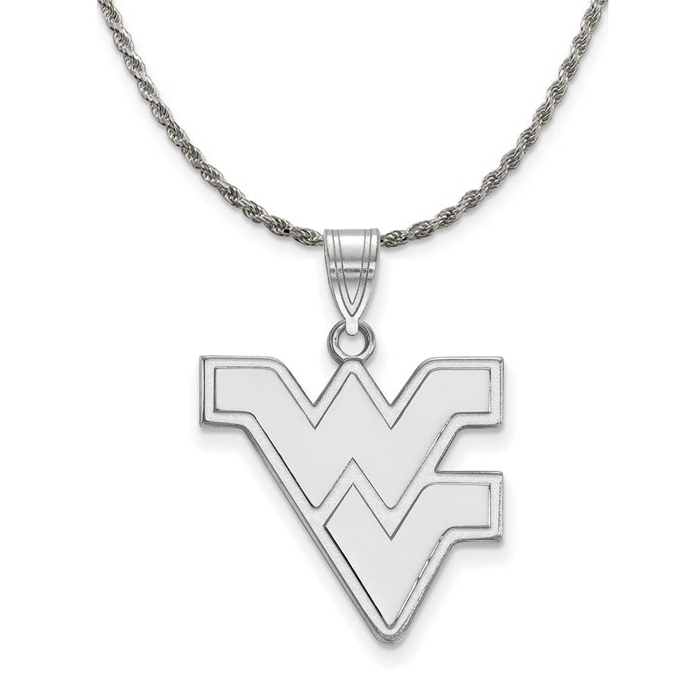 Sterling Silver West Virginia U. Large 'WV' Pendant Necklace, Item N18585 by The Black Bow Jewelry Co.