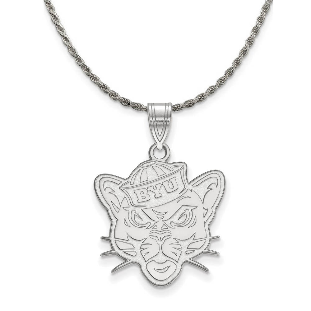 Sterling Silver Brigham Young U Large Logo Pendant Necklace, Item N18590 by The Black Bow Jewelry Co.