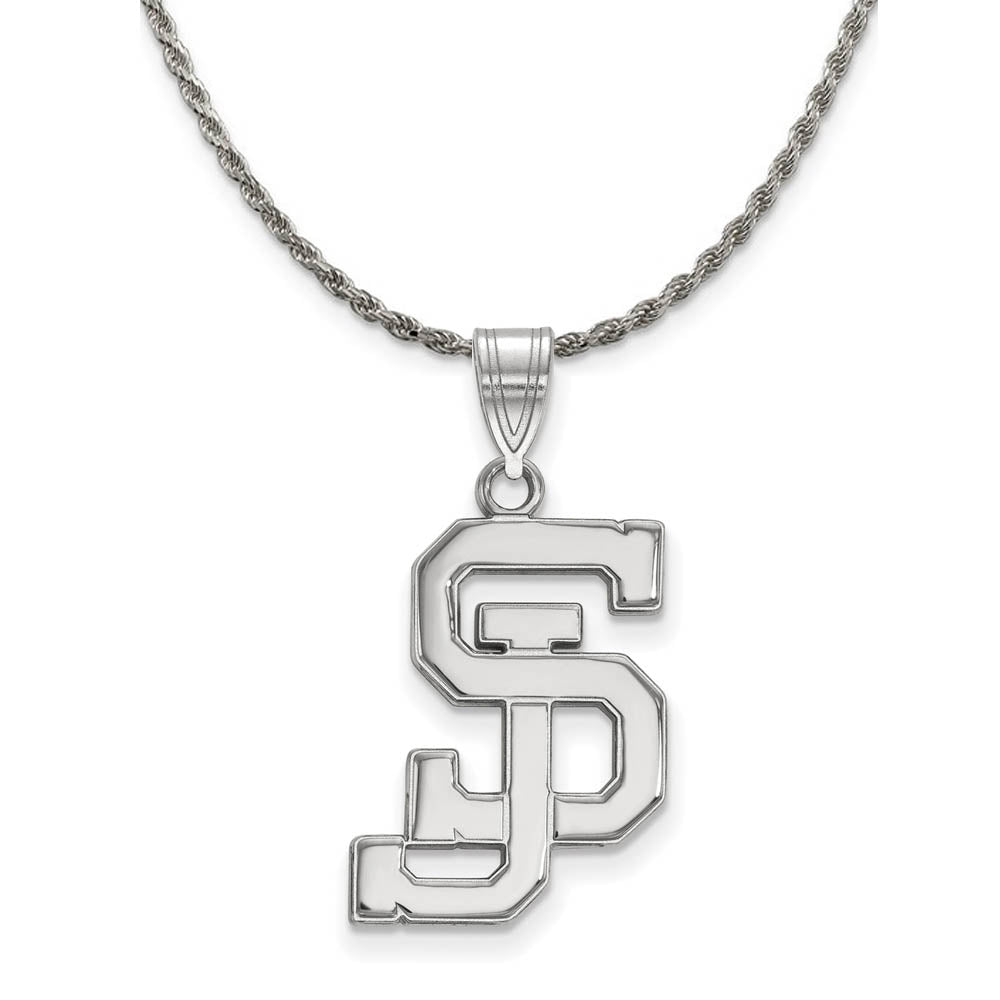 Sterling Silver San Jose State Large Pendant Necklace, Item N18606 by The Black Bow Jewelry Co.