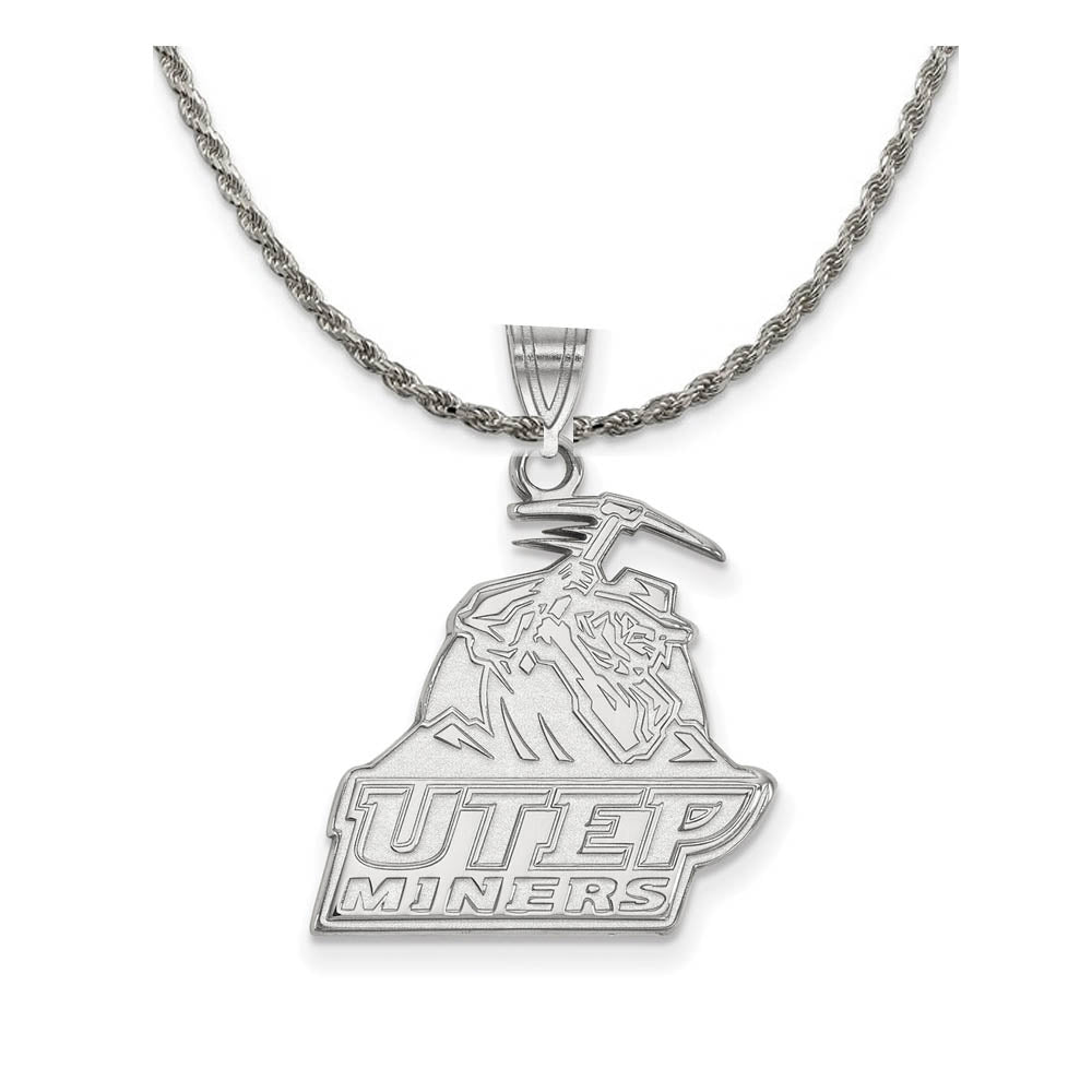 Sterling Silver U. of Texas at El Paso Large Pendant Necklace, Item N18615 by The Black Bow Jewelry Co.