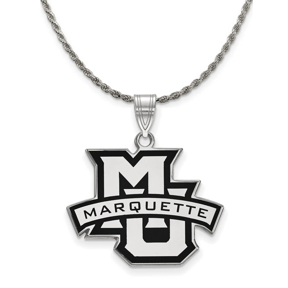 Sterling Silver Marquette U Large Enamel Pendant Necklace, Item N18638 by The Black Bow Jewelry Co.