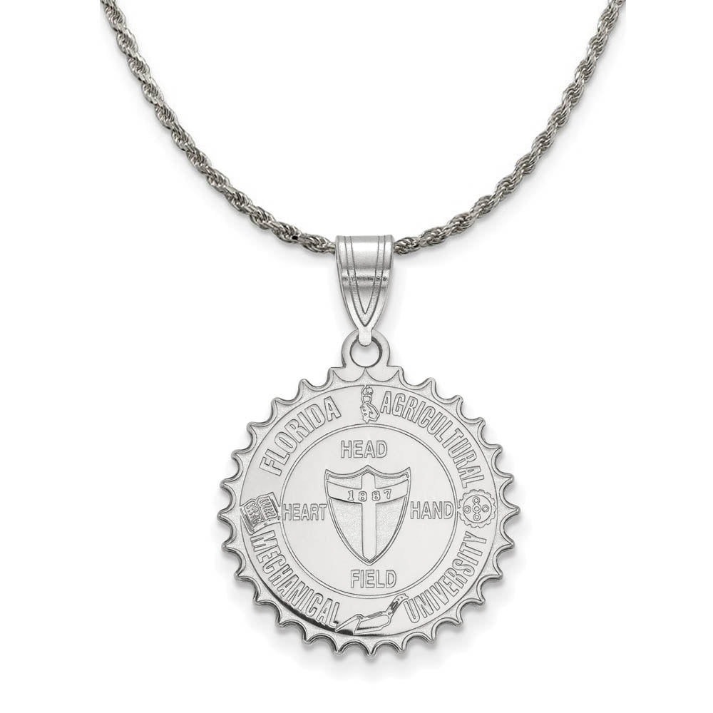 Sterling Silver Florida A&M U Large Crest Disc Necklace, Item N18646 by The Black Bow Jewelry Co.