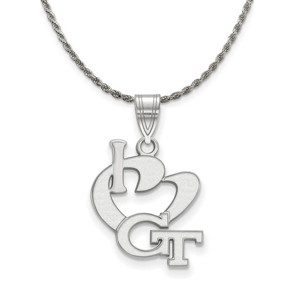 Sterling Silver Georgia Technology Large I Love Logo Necklace, Item N18648 by The Black Bow Jewelry Co.