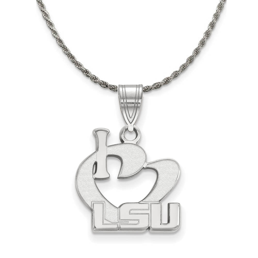 Sterling Silver Louisiana State Large I Love Logo Necklace, Item N18649 by The Black Bow Jewelry Co.