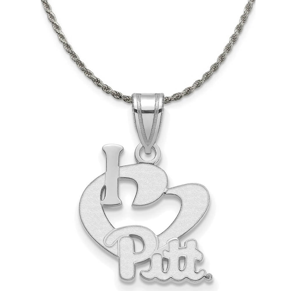Sterling Silver U. of Pittsburgh Large I Love Logo Necklace, Item N18653 by The Black Bow Jewelry Co.