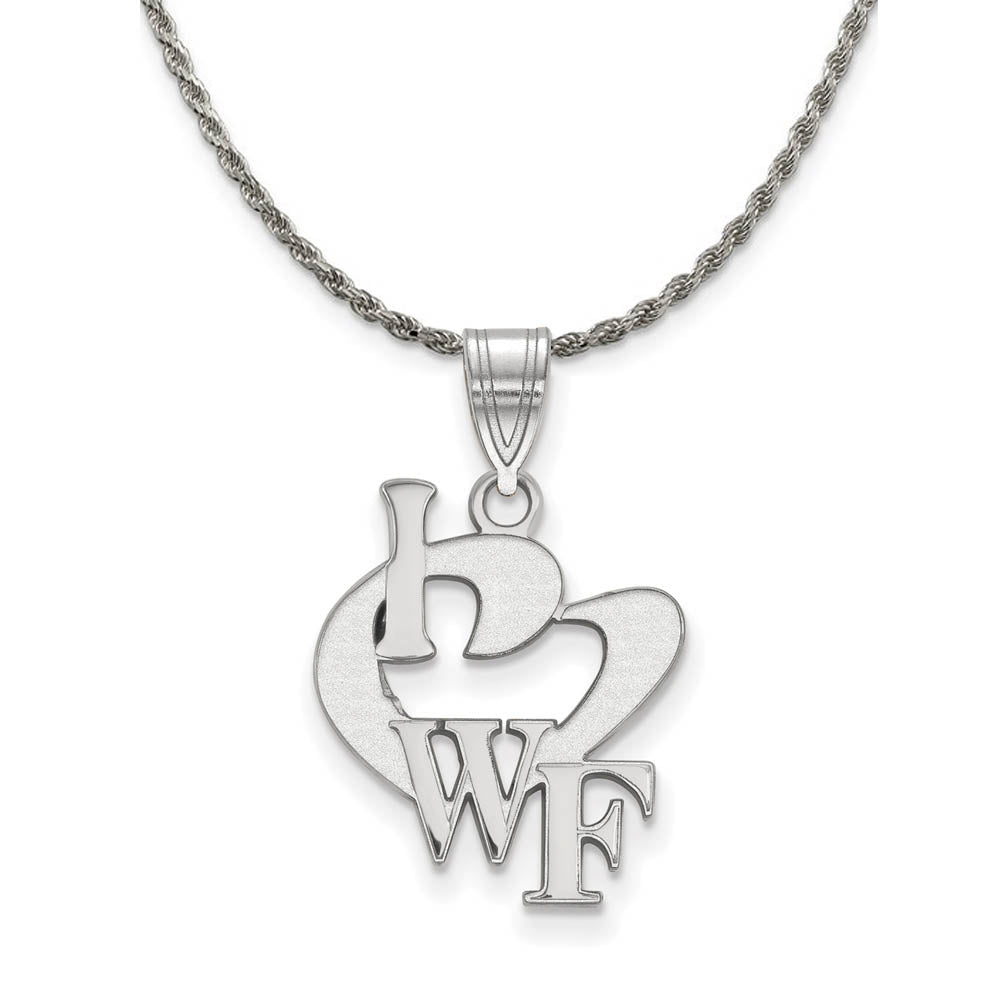 Sterling Silver Wake Forest U. Large I Love Logo Necklace, Item N18655 by The Black Bow Jewelry Co.