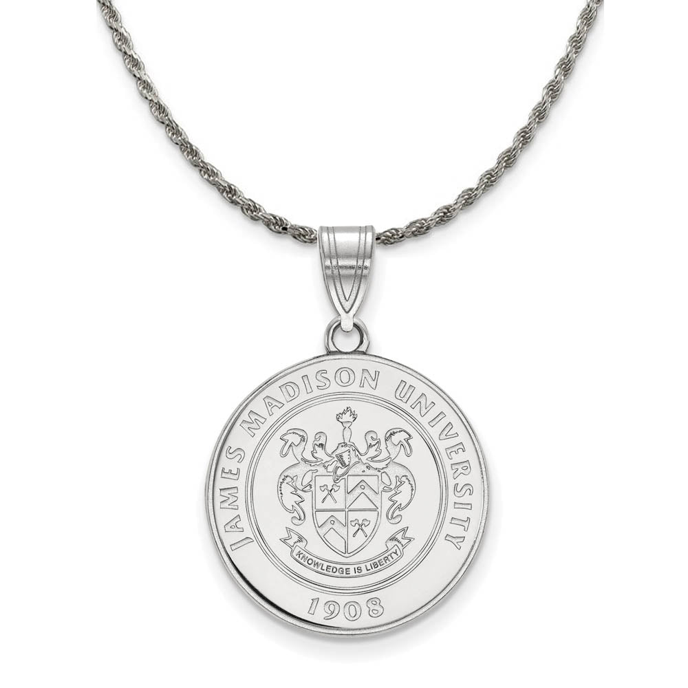 Sterling Silver James Madison U Large Crest Pendant Necklace, Item N18656 by The Black Bow Jewelry Co.