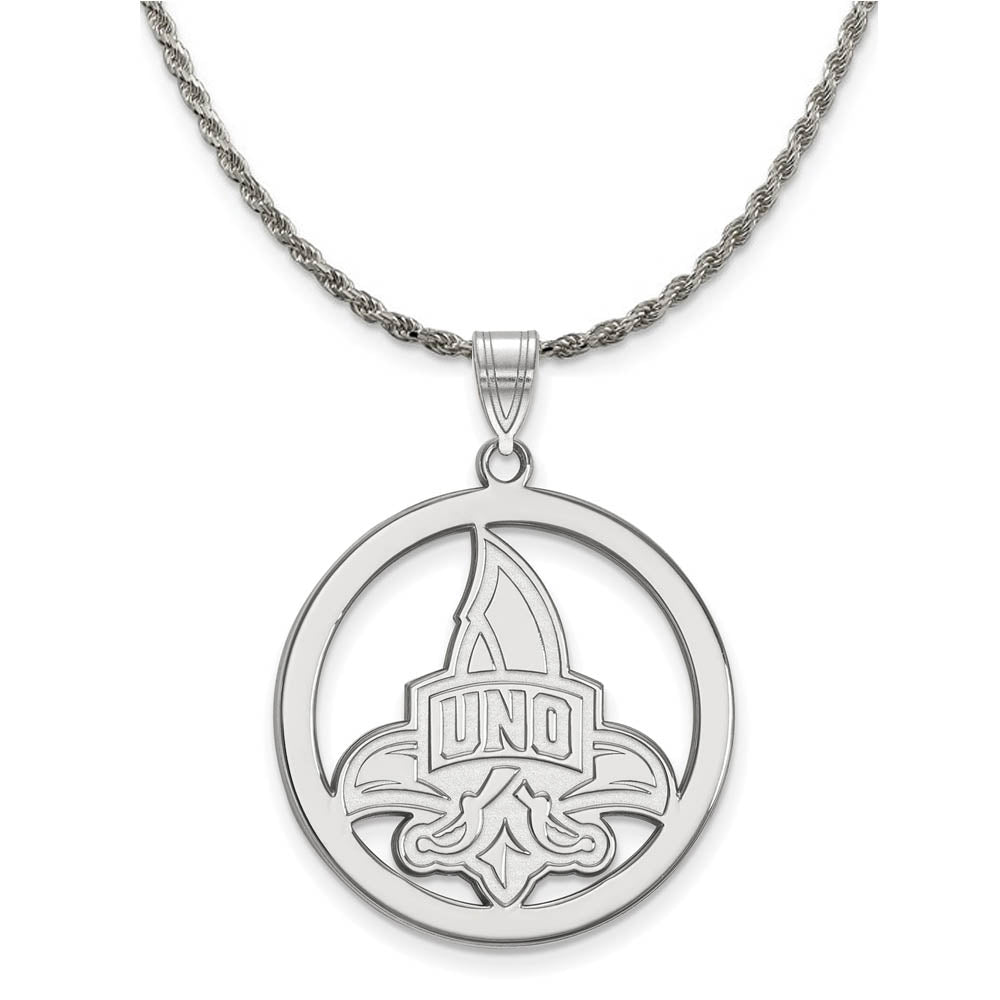 Sterling Silver U. of New Orleans Large Circle Necklace, Item N18658 by The Black Bow Jewelry Co.