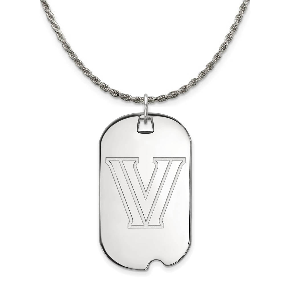 Sterling Silver Villanova U. Large Dog Tag Pendant Necklace, Item N18659 by The Black Bow Jewelry Co.
