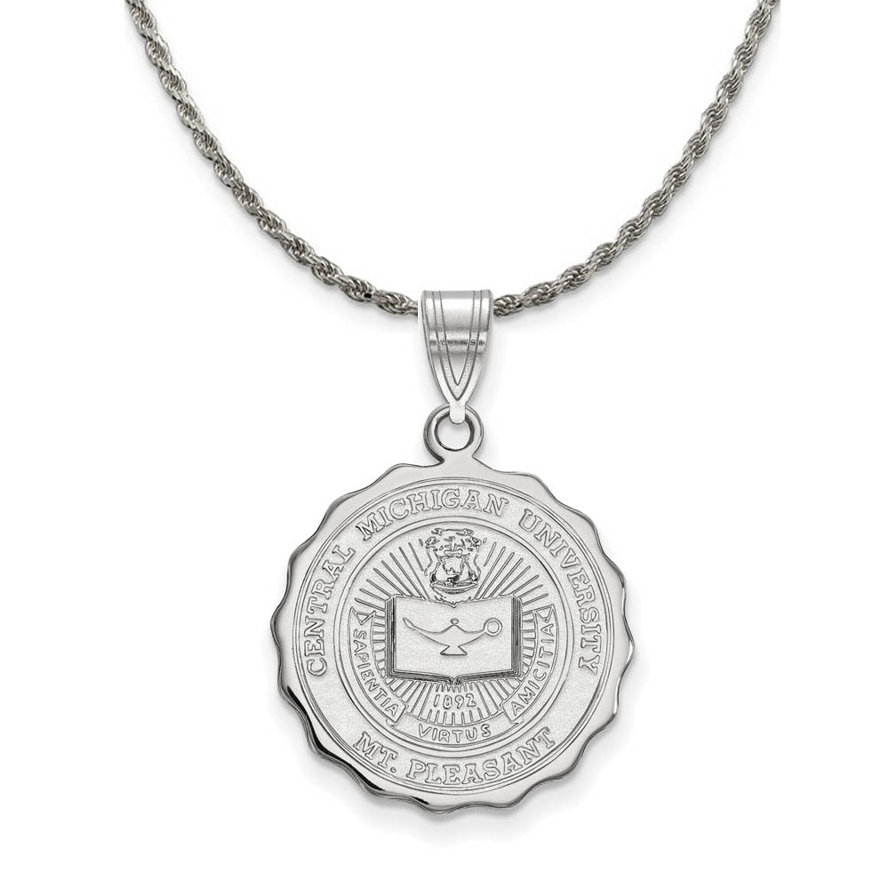 Sterling Silver Central Michigan U Large Crest Disc Necklace, Item N18661 by The Black Bow Jewelry Co.