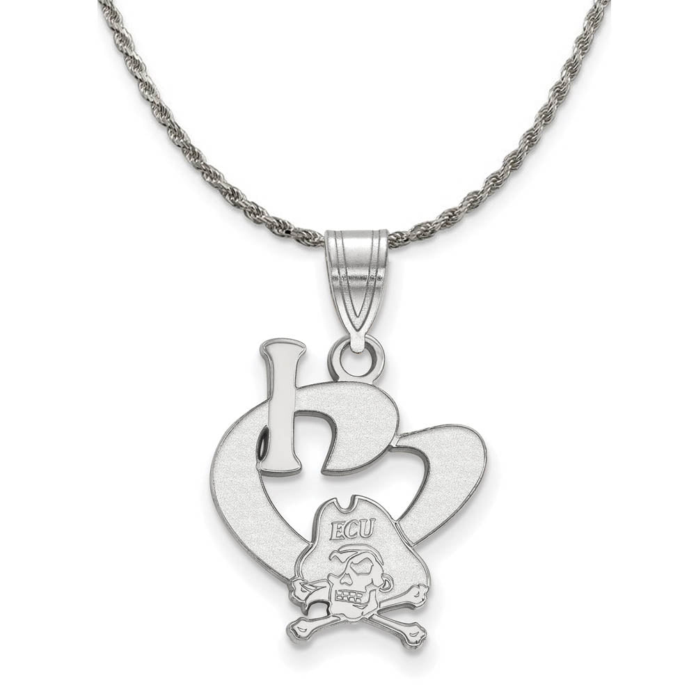 Sterling Silver East Carolina U Large I Love Logo Necklace, Item N18662 by The Black Bow Jewelry Co.