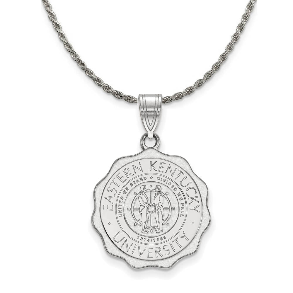 Sterling Silver Eastern Kentucky U Large Crest Disc Necklace, Item N18663 by The Black Bow Jewelry Co.