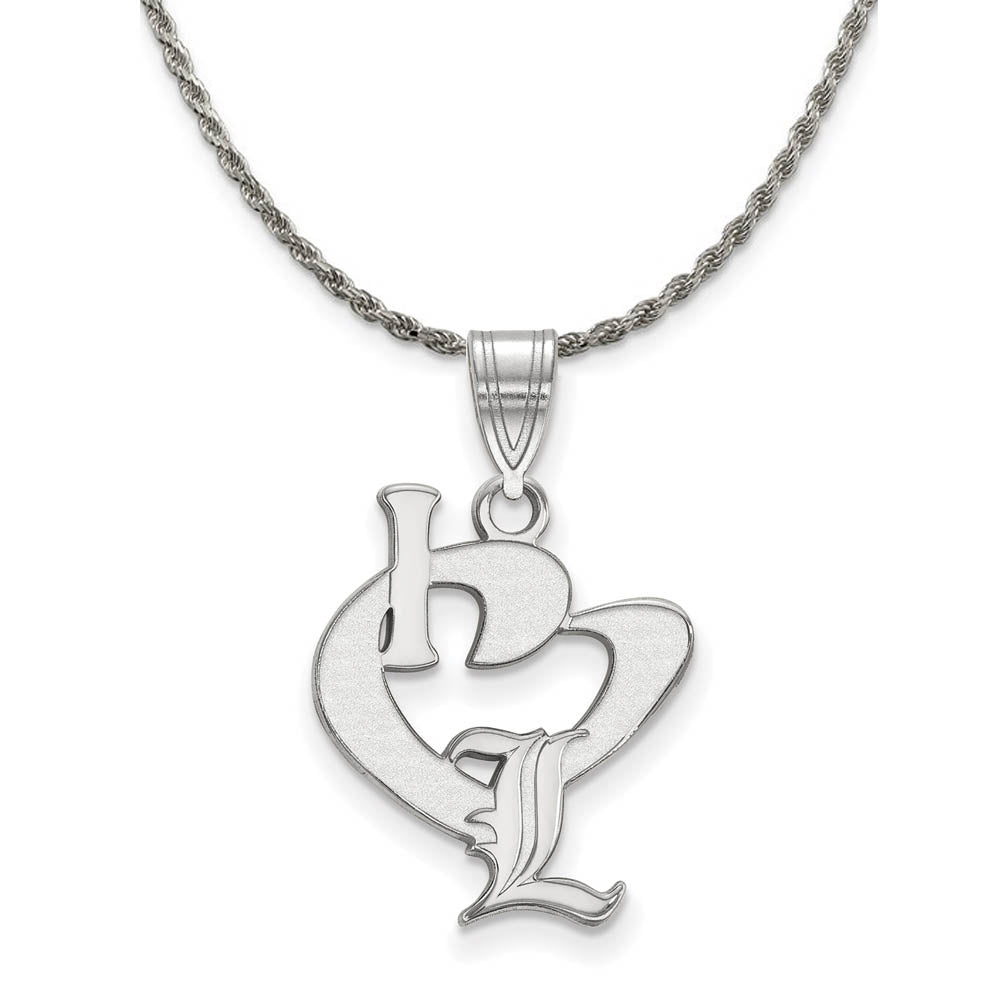 Sterling Silver U. of Louisville Large I Love Logo Necklace, Item N18669 by The Black Bow Jewelry Co.