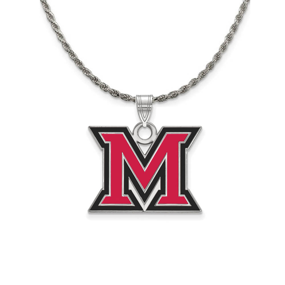 Sterling Silver Miami U Large Enamel 'M' Necklace, Item N18675 by The Black Bow Jewelry Co.