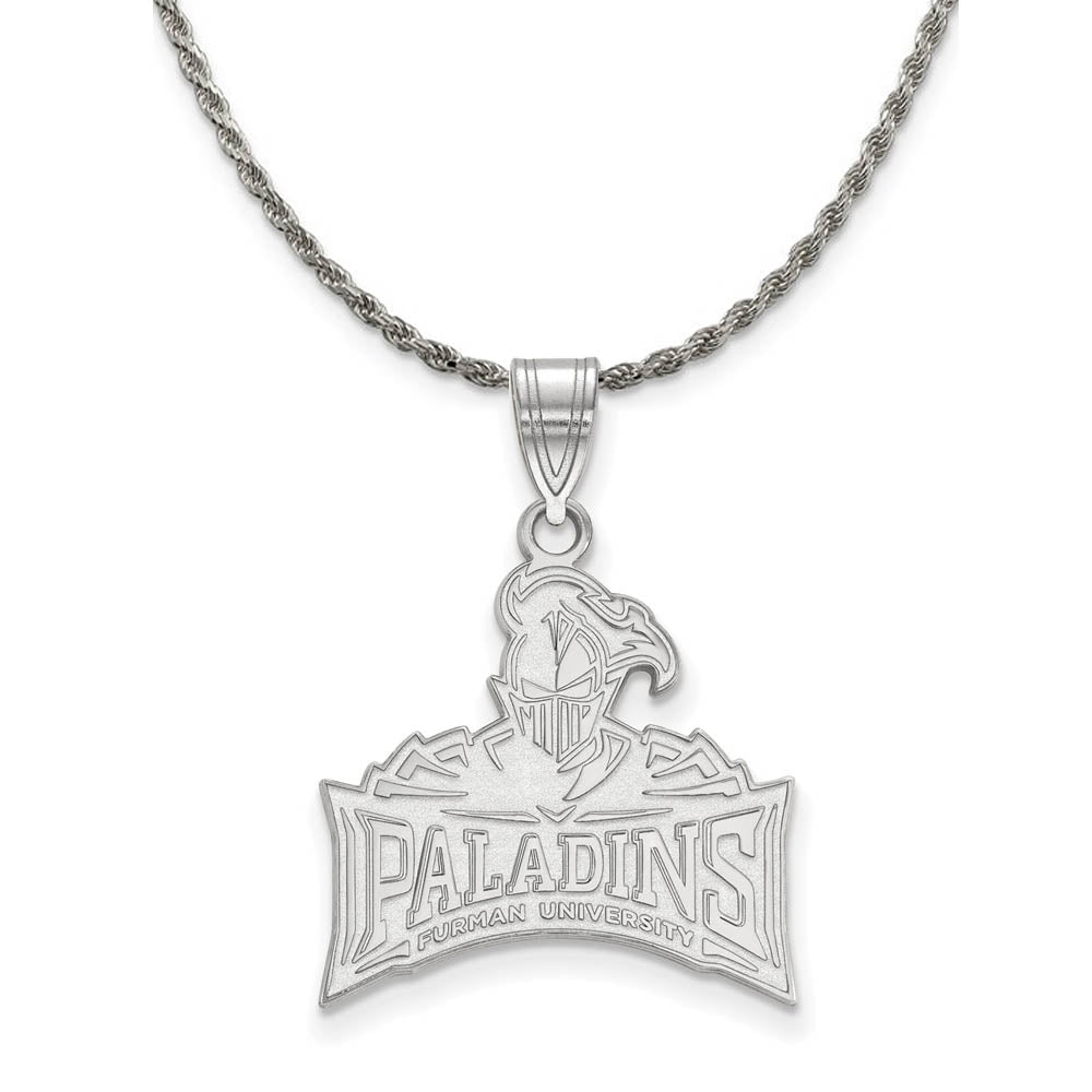 Sterling Silver Furman U Large Logo Pendant Necklace, Item N18682 by The Black Bow Jewelry Co.