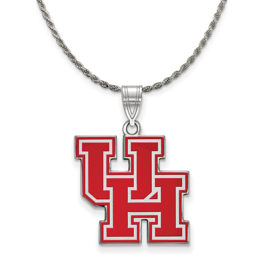 Sterling Silver U. of Houston Large Enamel 'UH' Pendant Necklace, Item N18686 by The Black Bow Jewelry Co.