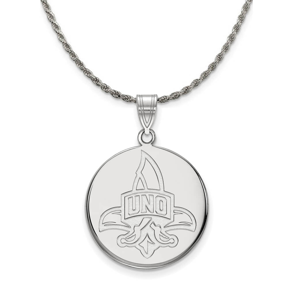 Sterling Silver U. of New Orleans Privateers Large Disc Necklace, Item N18688 by The Black Bow Jewelry Co.