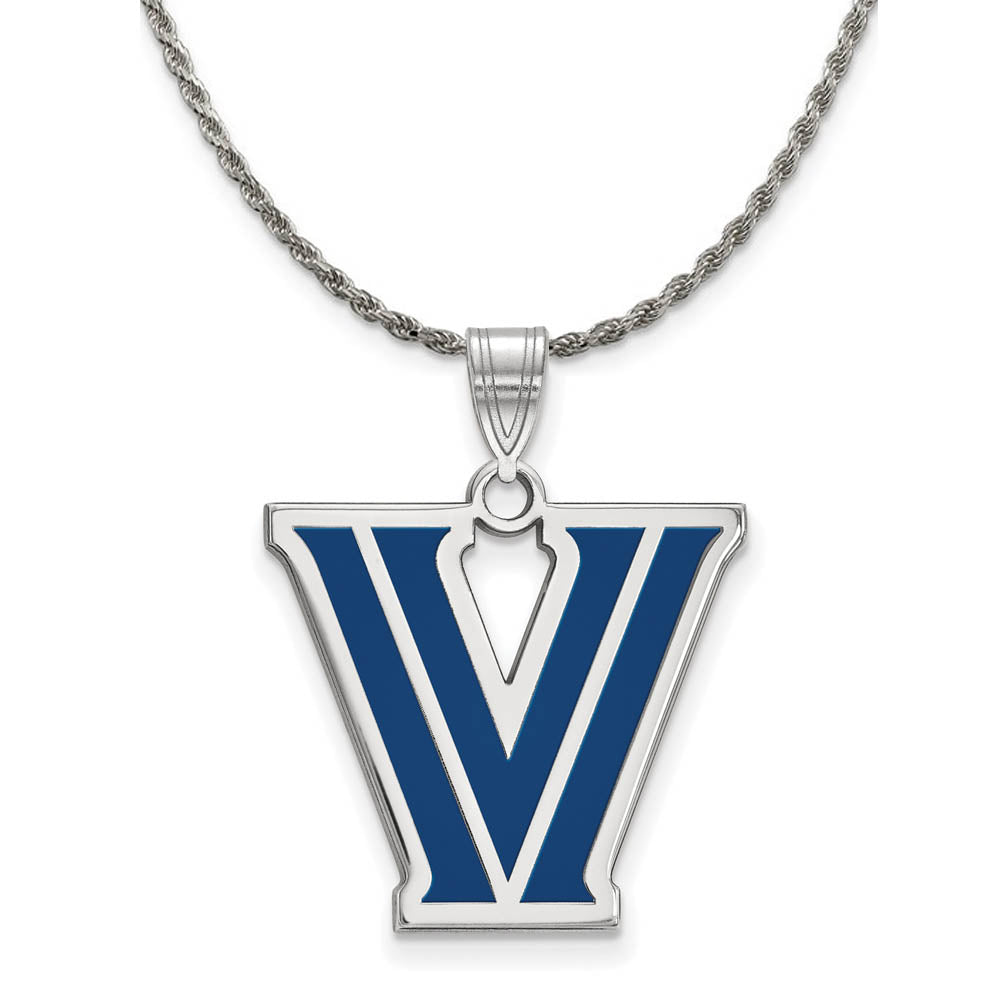 Sterling Silver Villanova U. Large Enamel Pendant Necklace, Item N18691 by The Black Bow Jewelry Co.