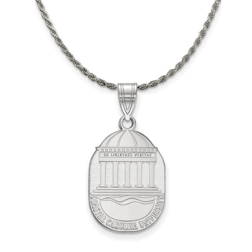 Sterling Silver Coastal Carolina U Large Crest Pendant Necklace, Item N18704 by The Black Bow Jewelry Co.