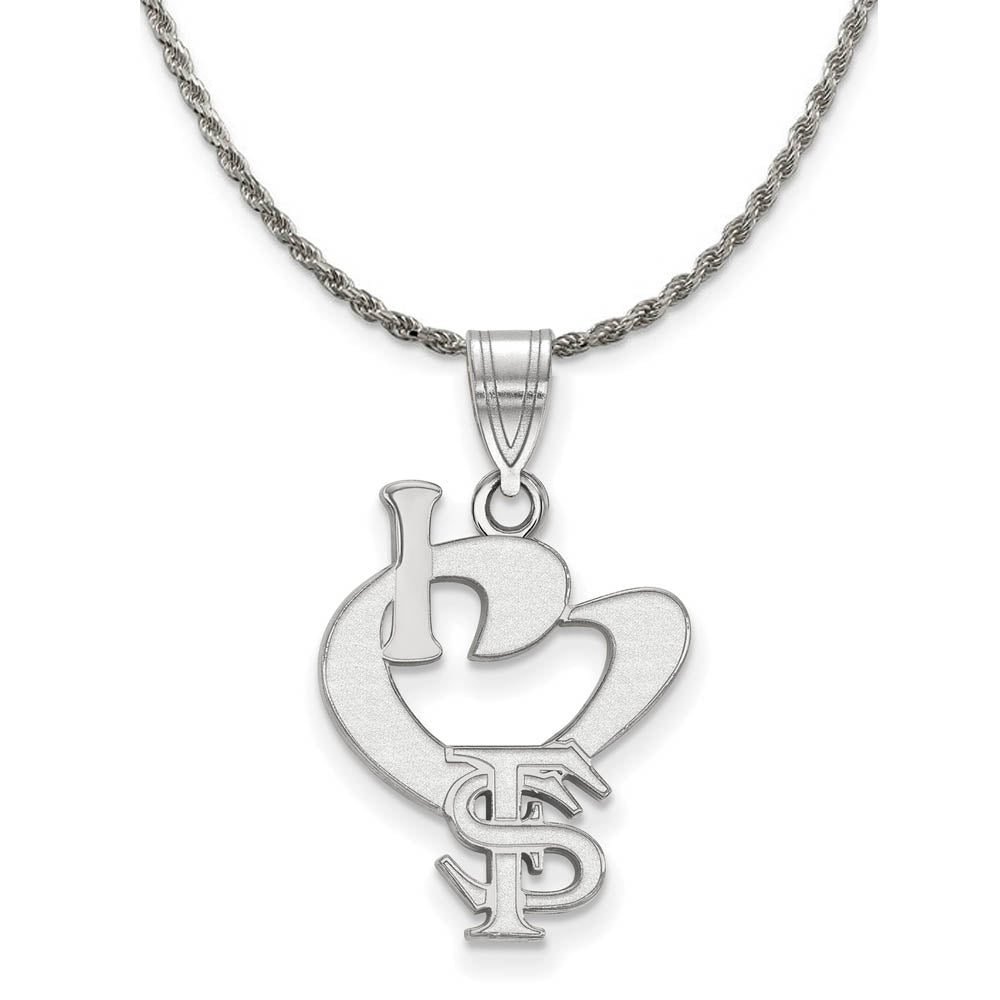 Sterling Silver Florida State Large I Love FS Pendant Necklace, Item N18705 by The Black Bow Jewelry Co.